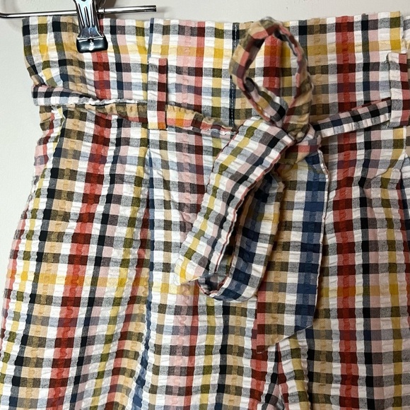 Ann Taylor Loft Crinkle Plaid Paperbag Tie Waist High Rise Shorts Sz XS - Picture 2 of 5